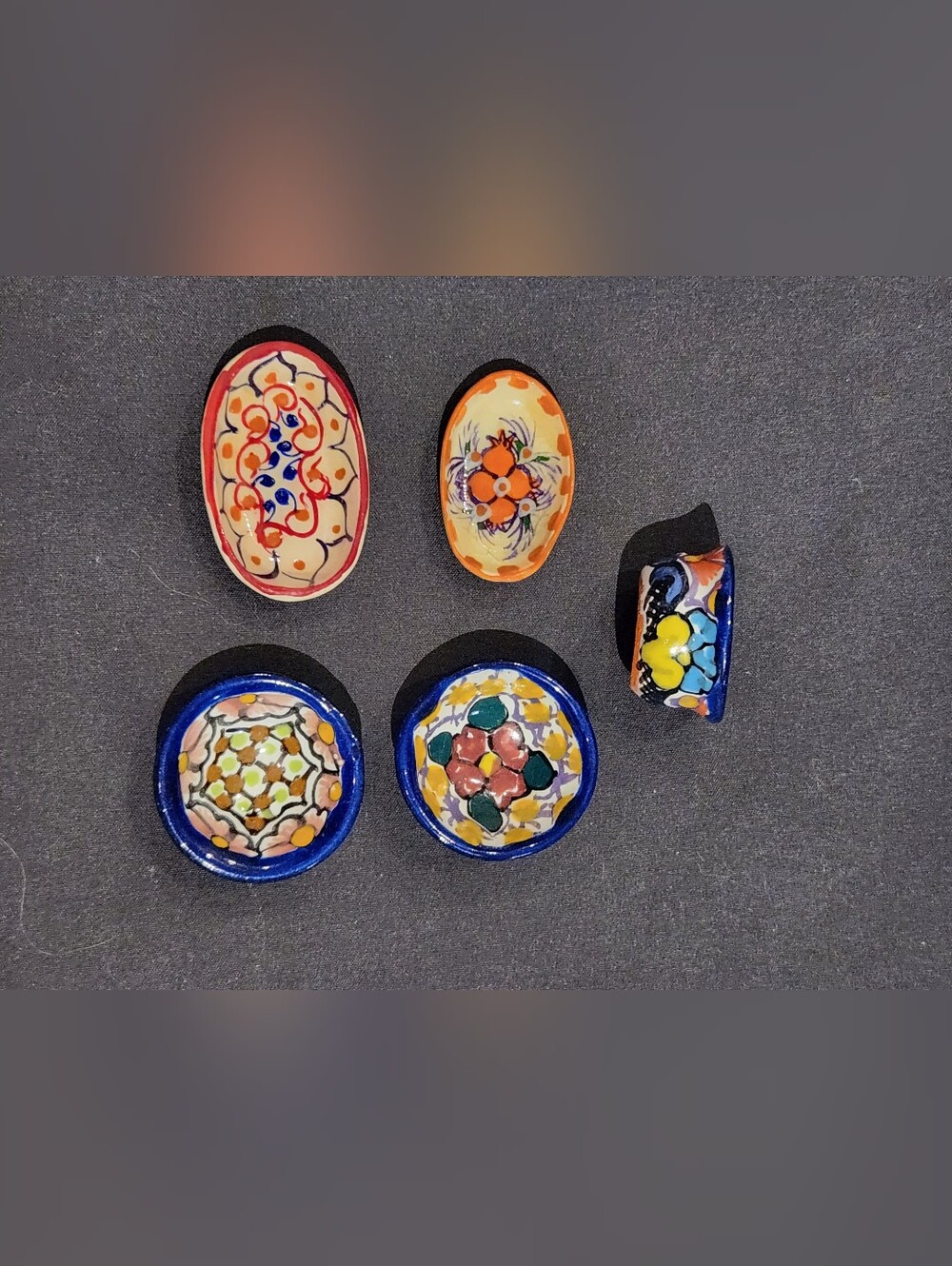 Lot of 5 Miniature Tiny Handpainted Glazed Pottery Dish Talavera Folk Art Mexico